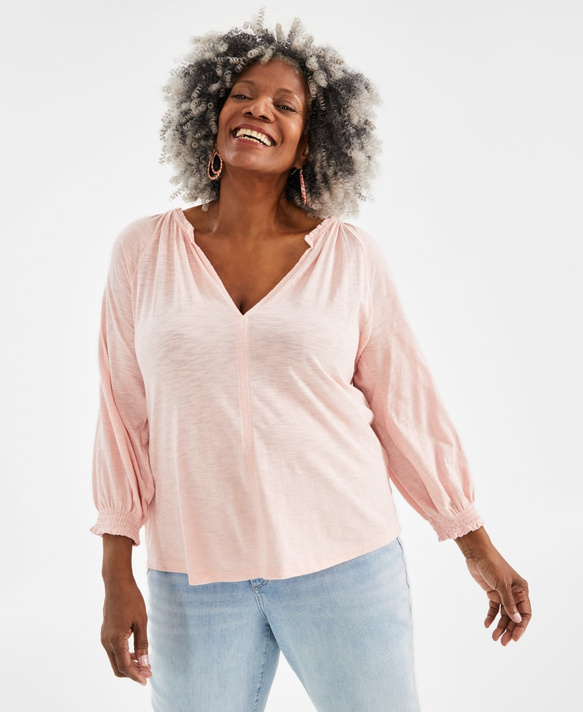 Style & Co Plus Size Solid Gathered V-Neck Top