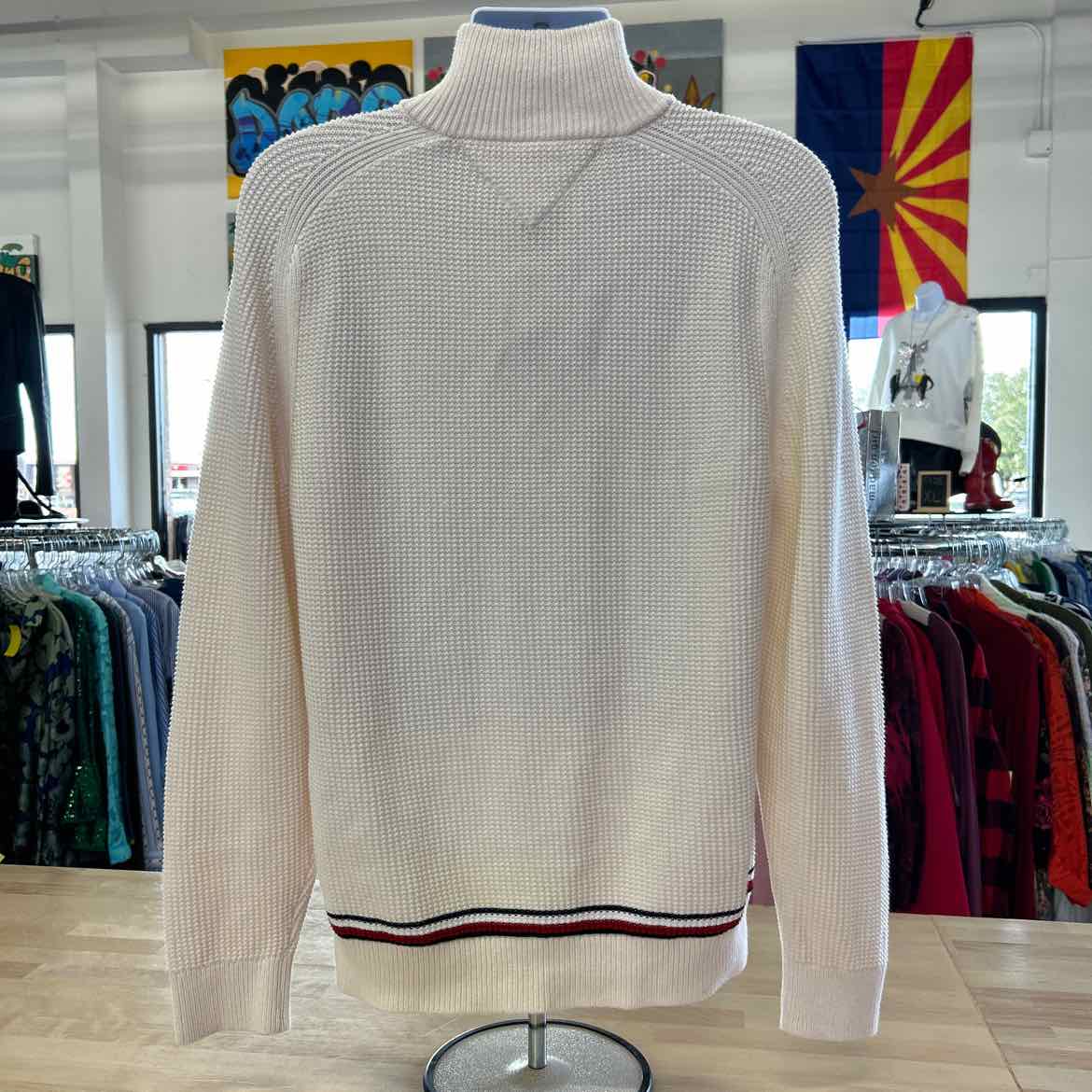 Tommy Hilfiger Men's Quarter-Zip Stripe Sweater - Ivory Petal