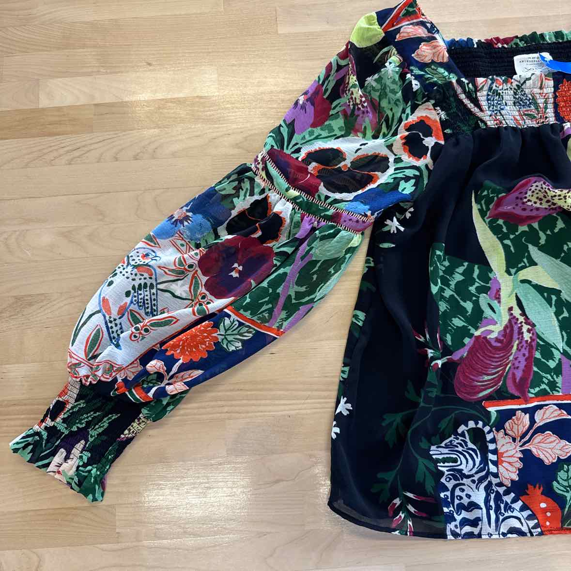 Anthropologie Size M Black, Purple, Orange & Green Boho Blouse NWT