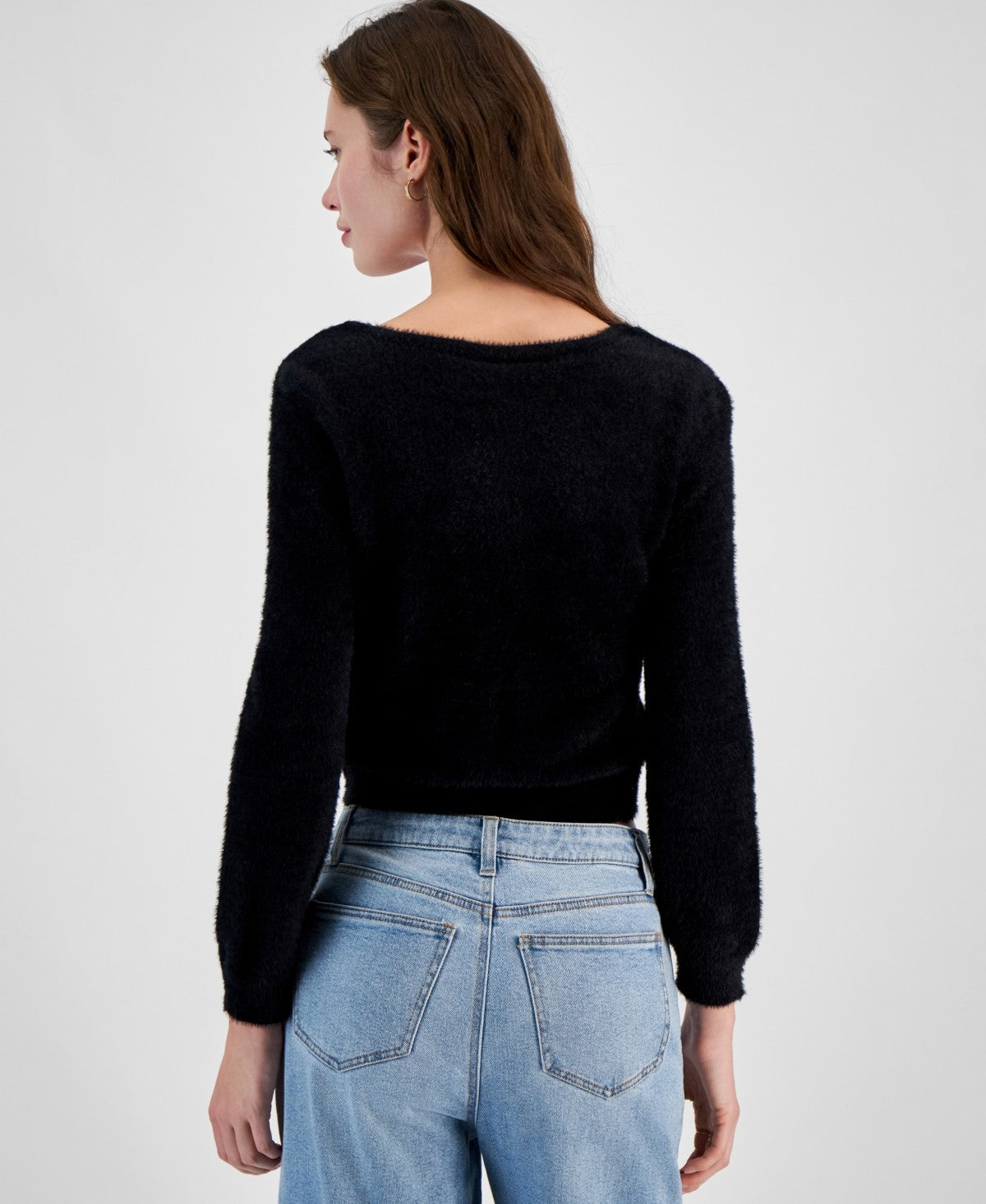 Planet Heart Womens Button Fuzzy Eyelash Cardigan Sweater Black Size S NWT