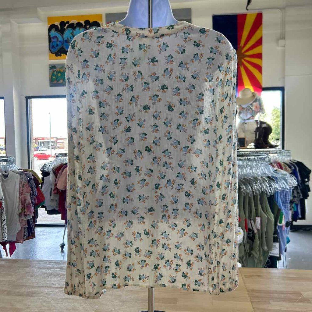 Democracy Size L White Rayon Preloved Blouse LS