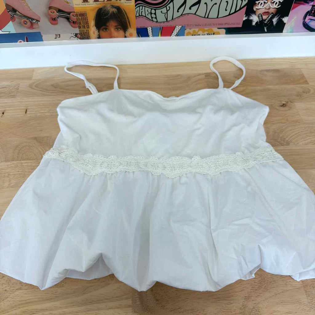 BCX Size L Solid Poplin Bubble-Peplum Square-Neck Top