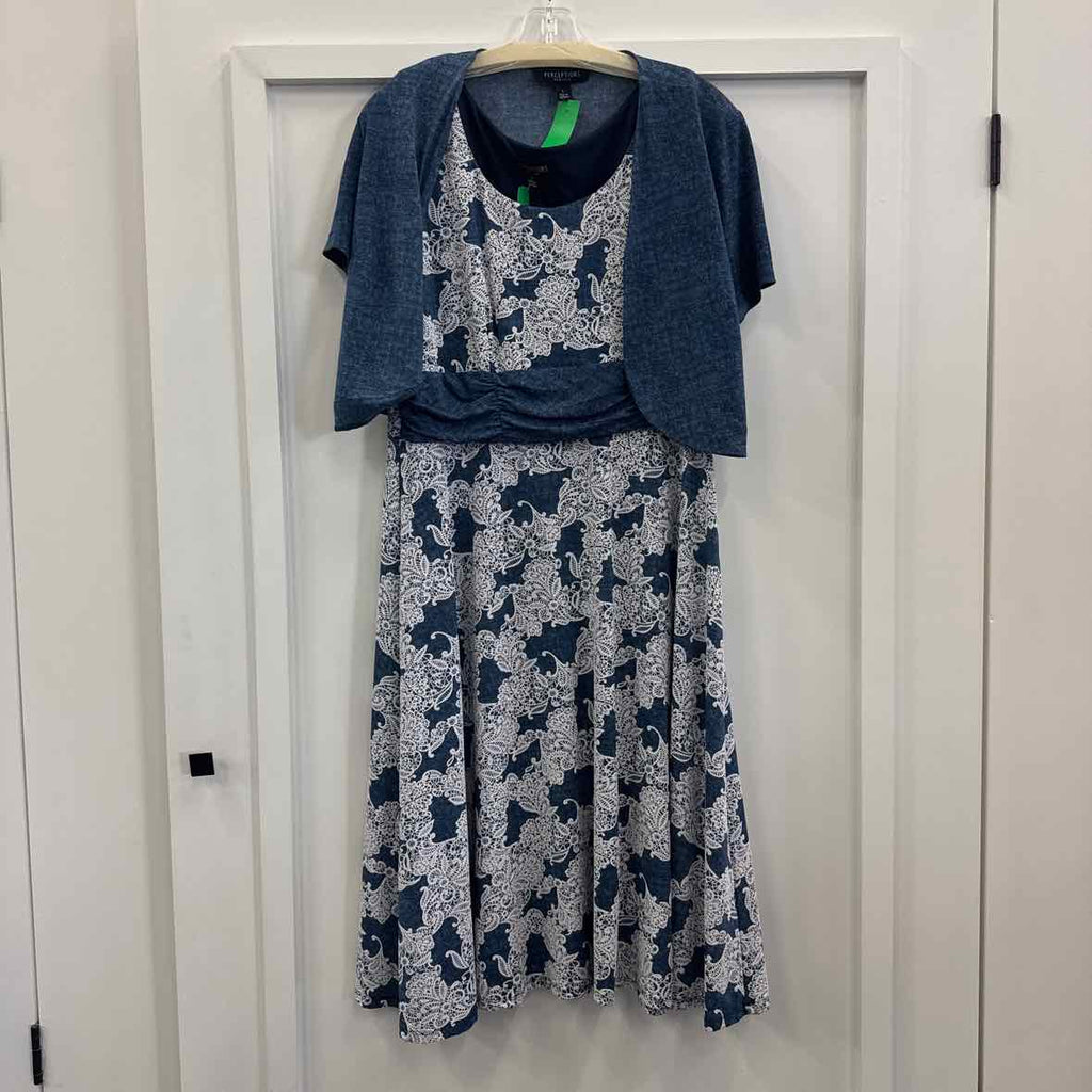 PerSeption Size L Blue/White Polyester Preloved 2 pc Dress Set