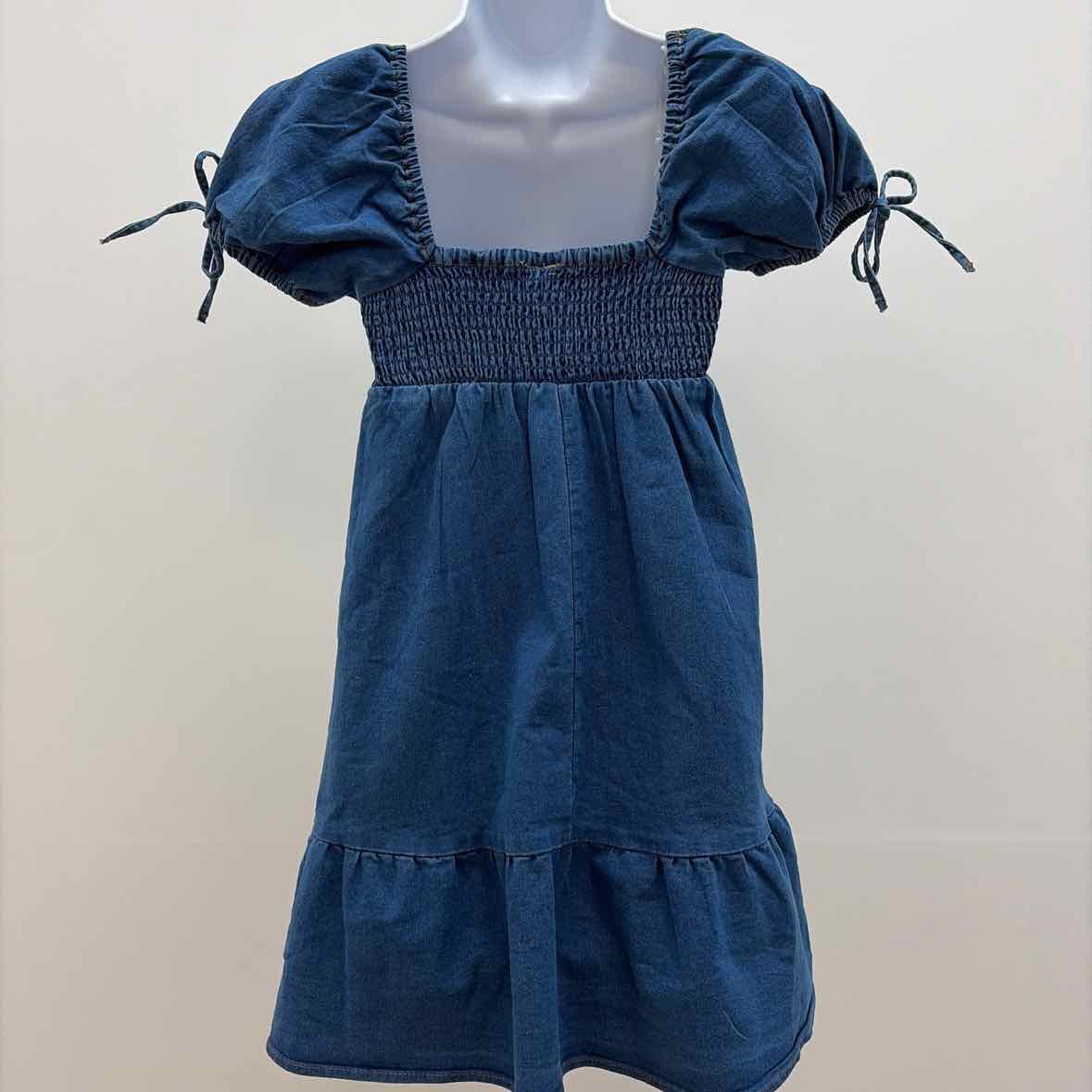 Planet Heart Size XS Juniors' Denim Puff-Sleeve Mini Dress - Mid Blue Wash