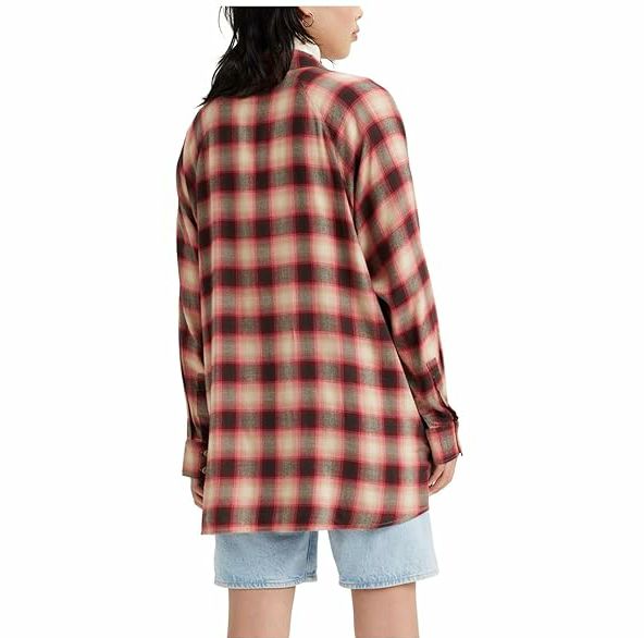 Levi's Size XXL Red & Pink Button Down Harrison Raglan Shirt -James Plaid Syrah
