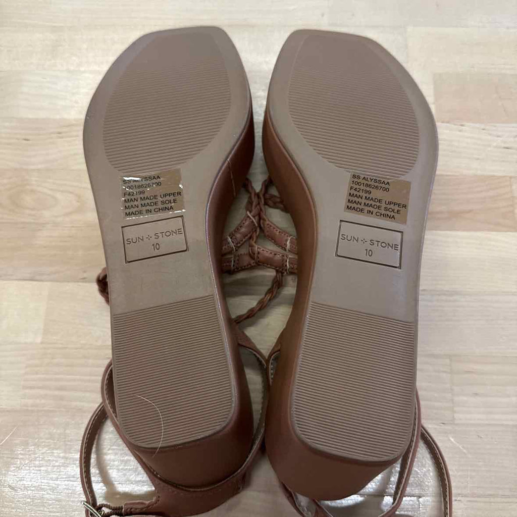 Sun + Stone Size 10 Tan Braided Strap Wedges