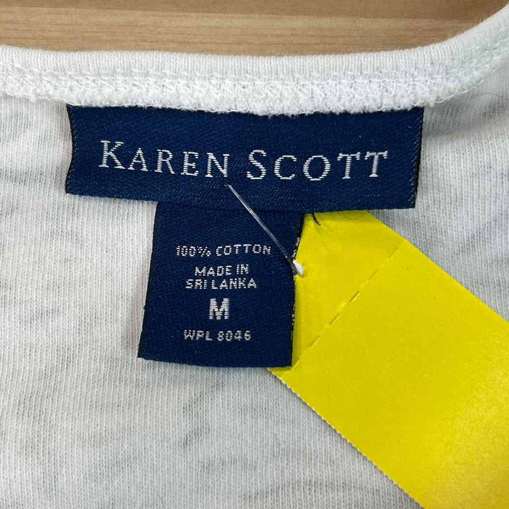 Karen Scott Size M White Green Preloved Shirt