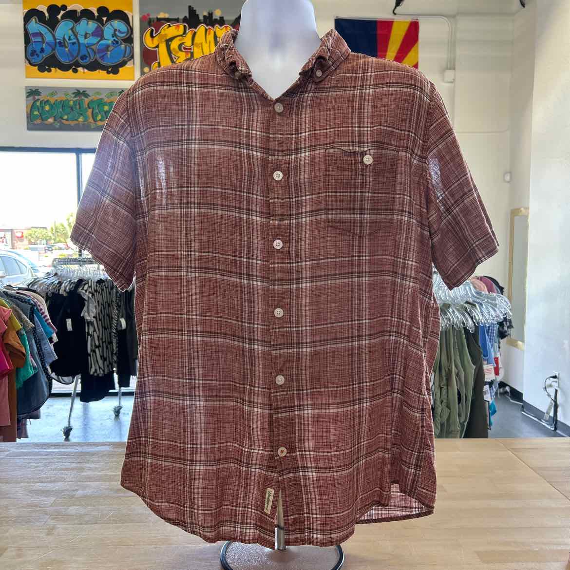Weatherproof Size L Red Preloved MENS Button Down Shirt