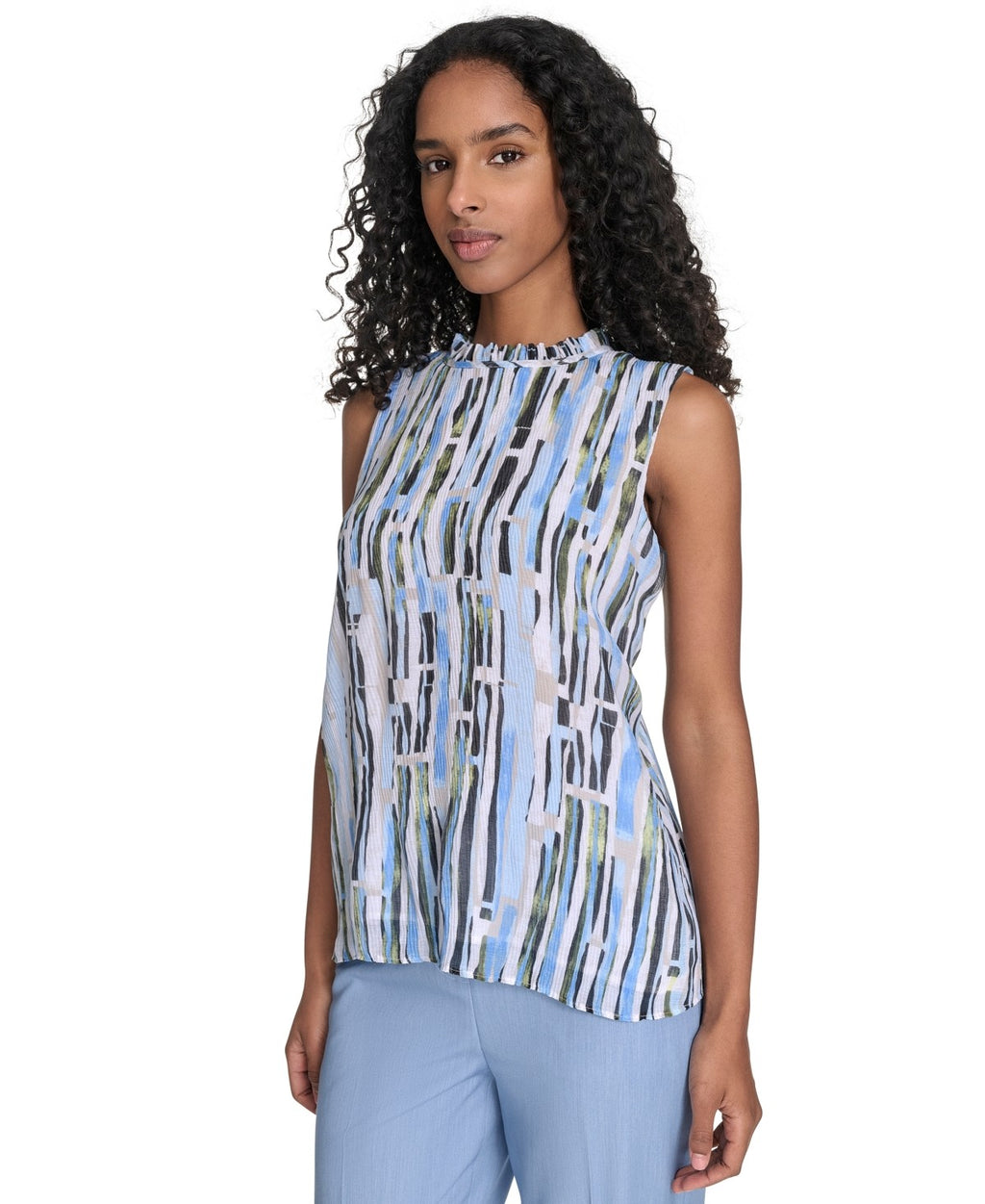 Calvin Klein Size XL Sleeveless Printed Top - Light Sky Multi