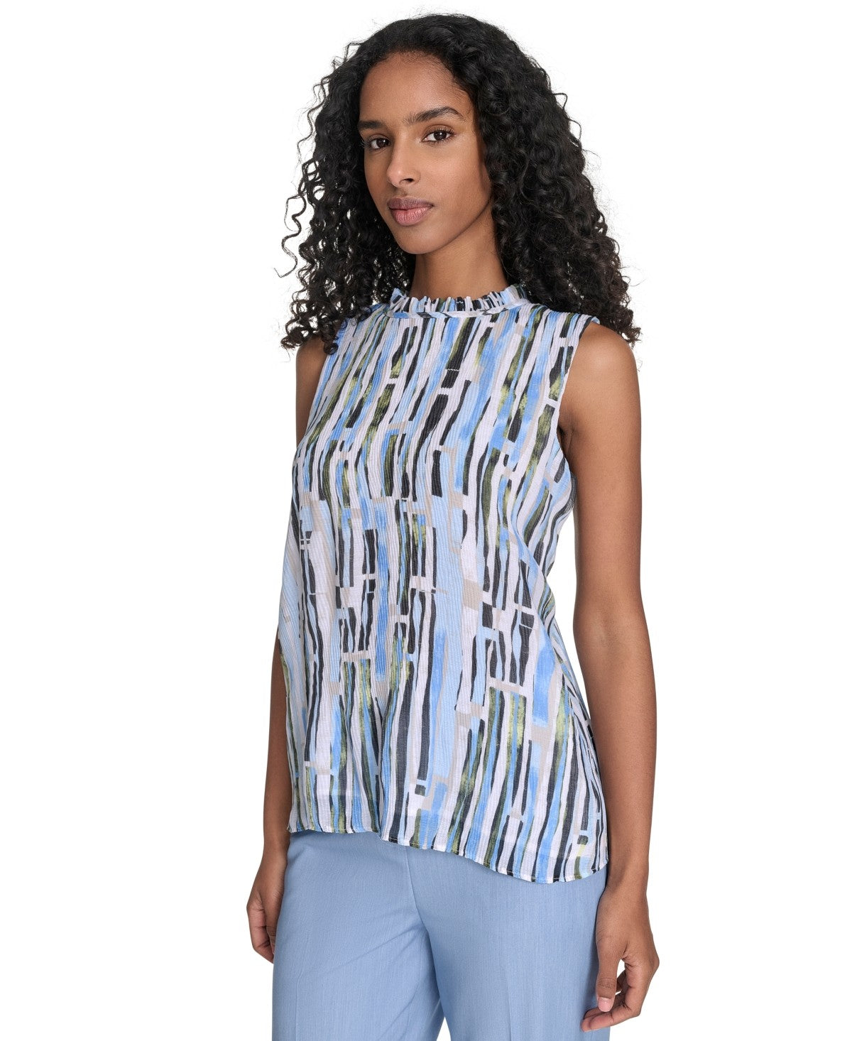Calvin Klein Size XL Sleeveless Printed Top - Light Sky Multi