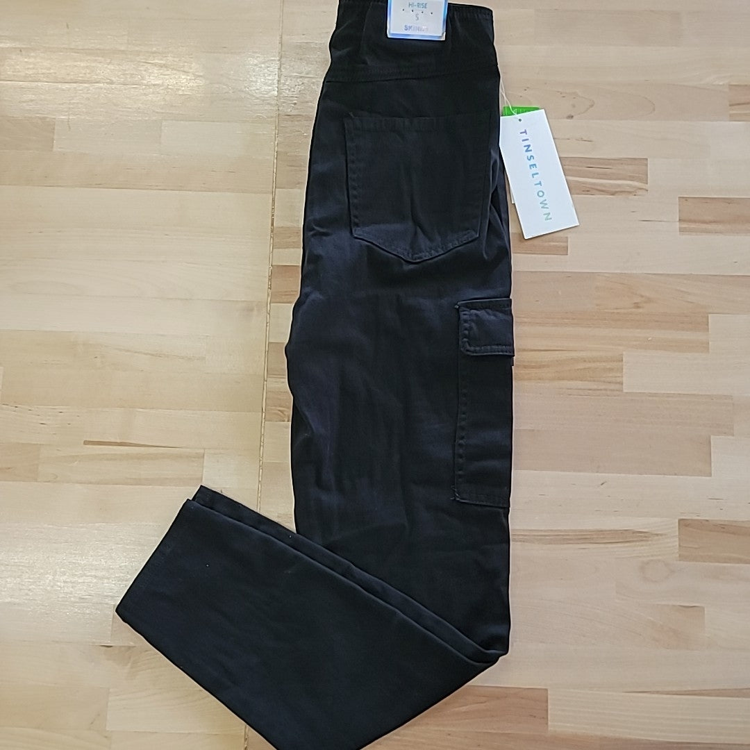Tinseltown Juniors' Pull-on Skinny Cargo Pants - S Black cargo