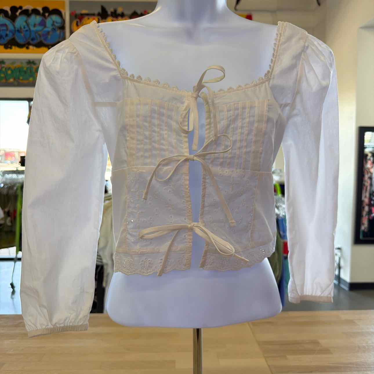 Self Esteem Juniors' Tie-Front Eyelet Top - White