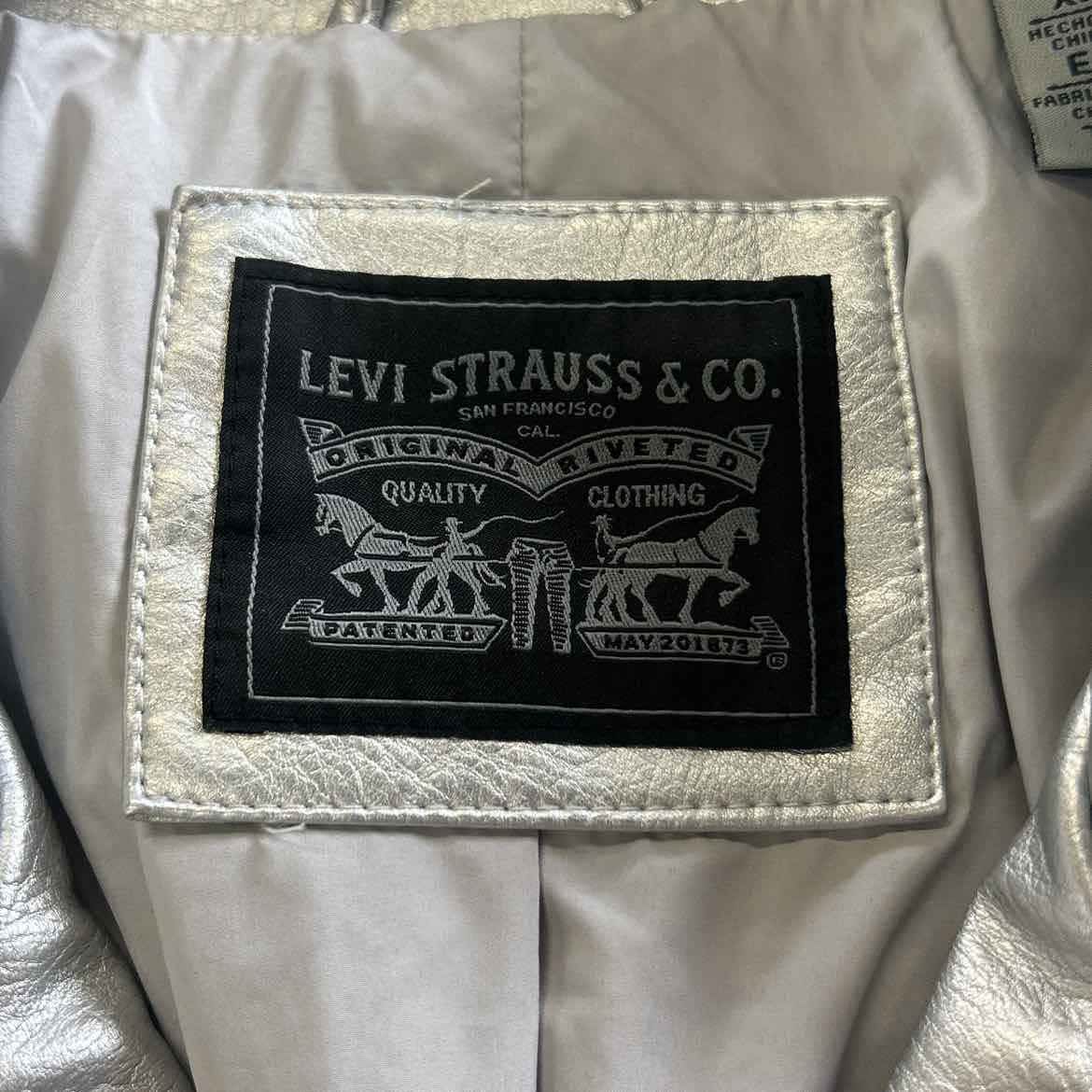 Levi's Women's Faux-Leather Belted Hem Moto Jacket - Silver XL