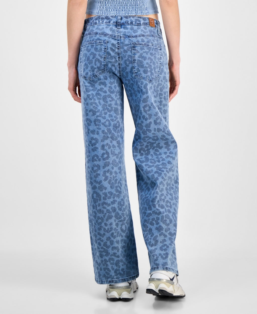 Juniors' Tonal Leopard-Print Wide-Leg Jeans - Medium Wash - 5