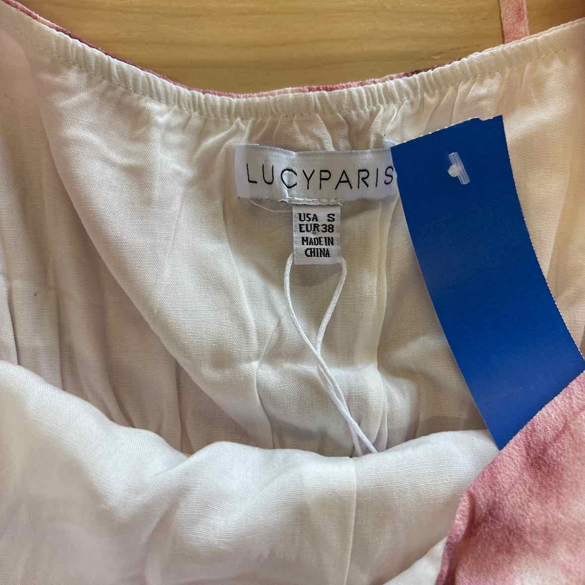 Lucy Paris Size S Pink Print Tie-Dye Bishop Sleeve Cropped  Blouse NWT