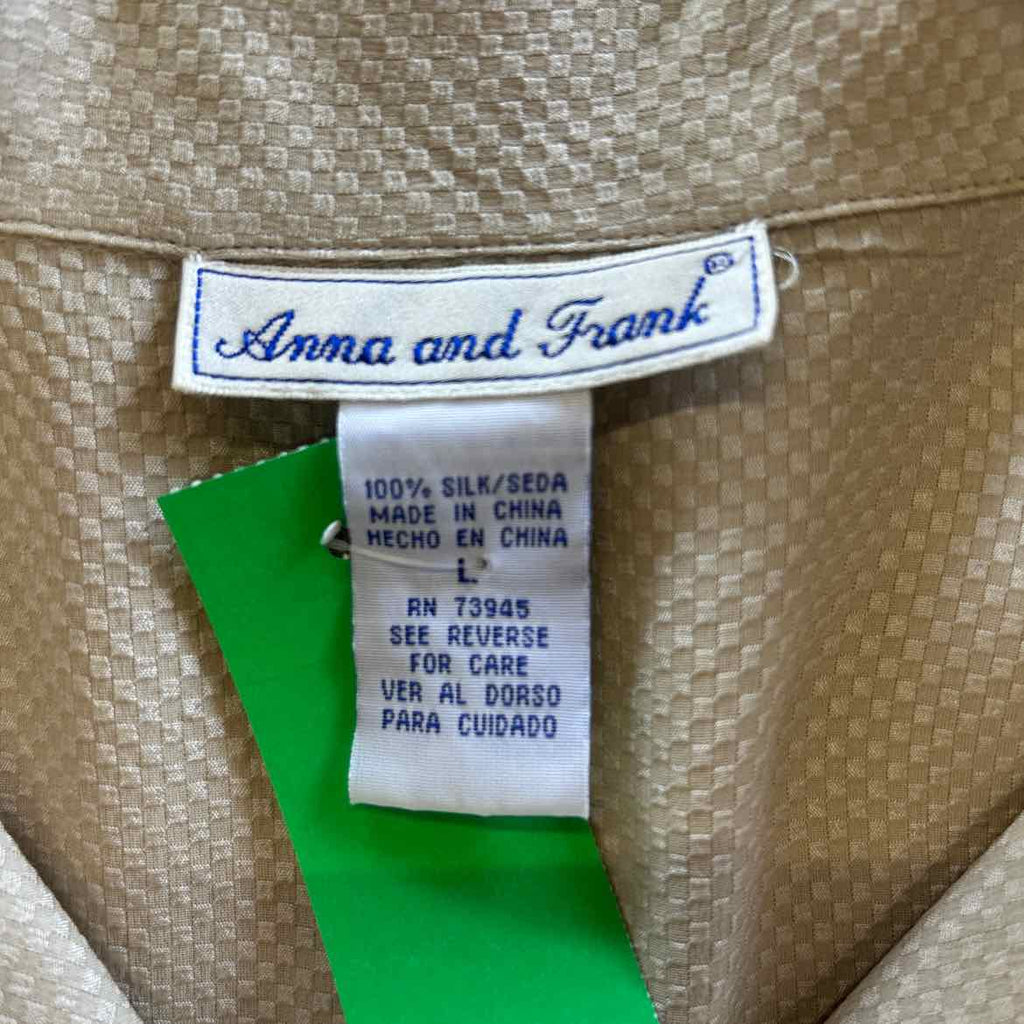 Anna & Frank Size L Beige Silk Preloved Button Down SS