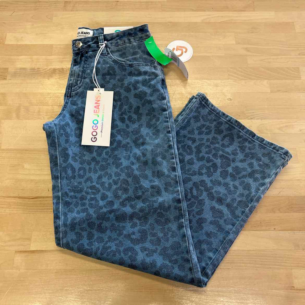 Juniors' Tonal Leopard-Print Wide-Leg Jeans - Medium Wash - 5