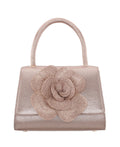 Nina Crystal Flower Embellished Metallic Satchel Bag - Taupe