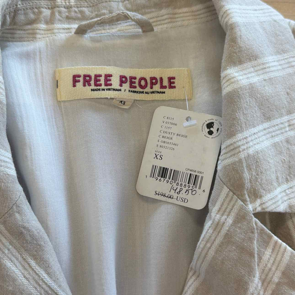 Free People Size XS White/Beige Linen Cotton New Blazer