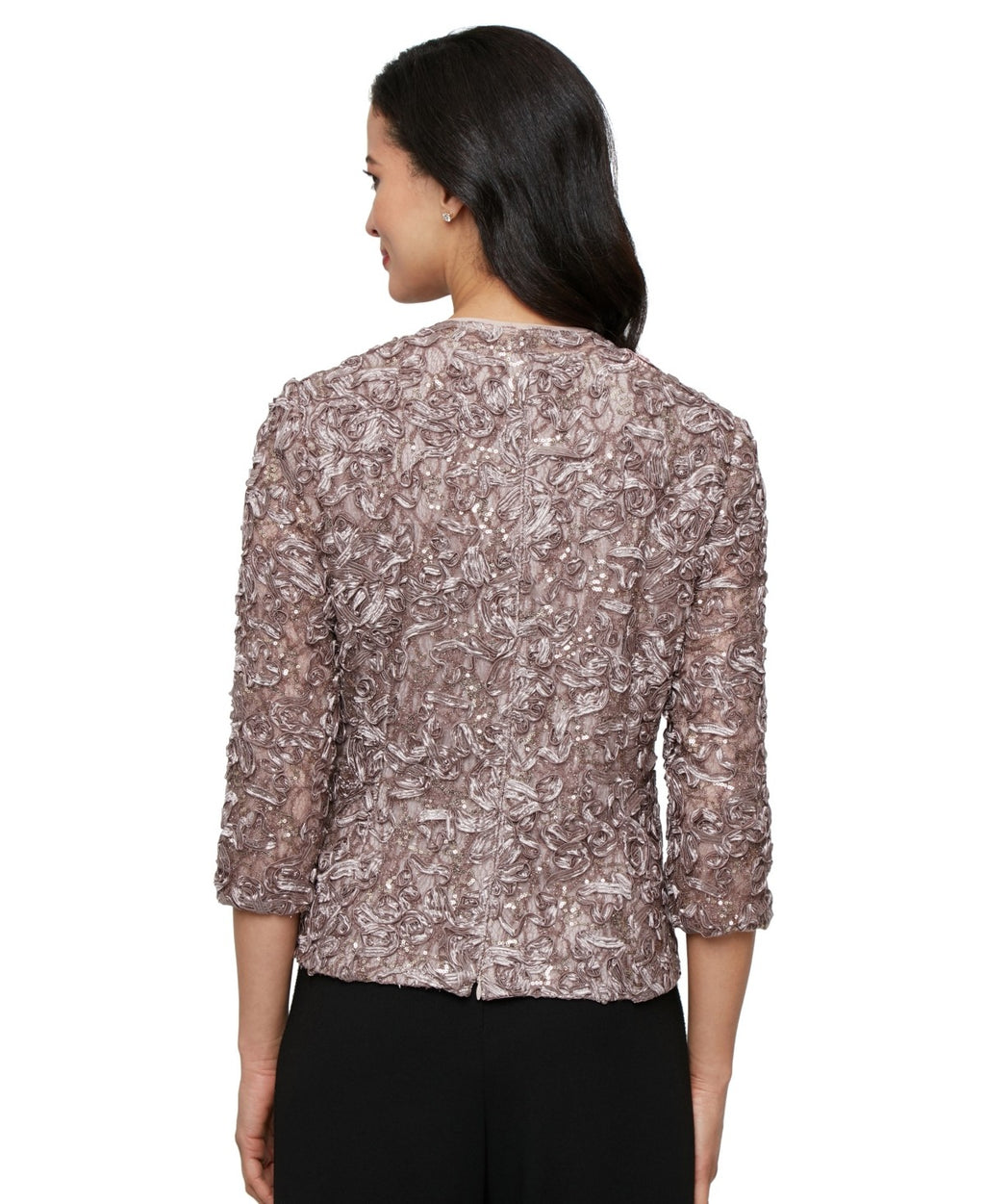 Alex Evenings Women's Soutache Lace 3/4-Sleeve Top - Mink