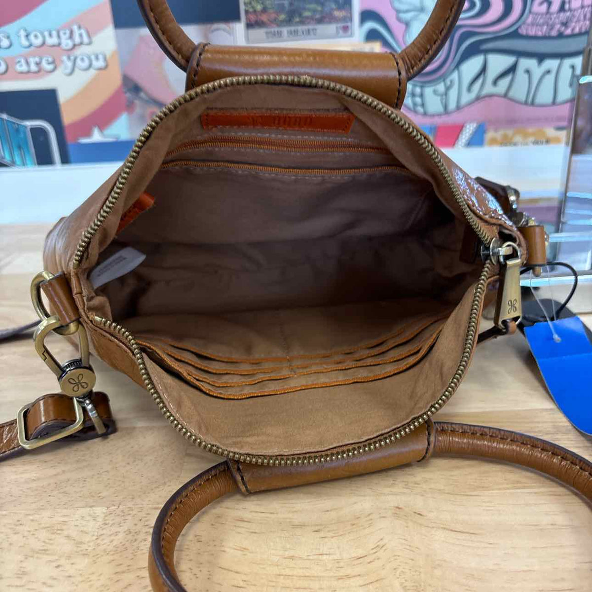 Hobo Brown Polished Leather Preloved Handbag