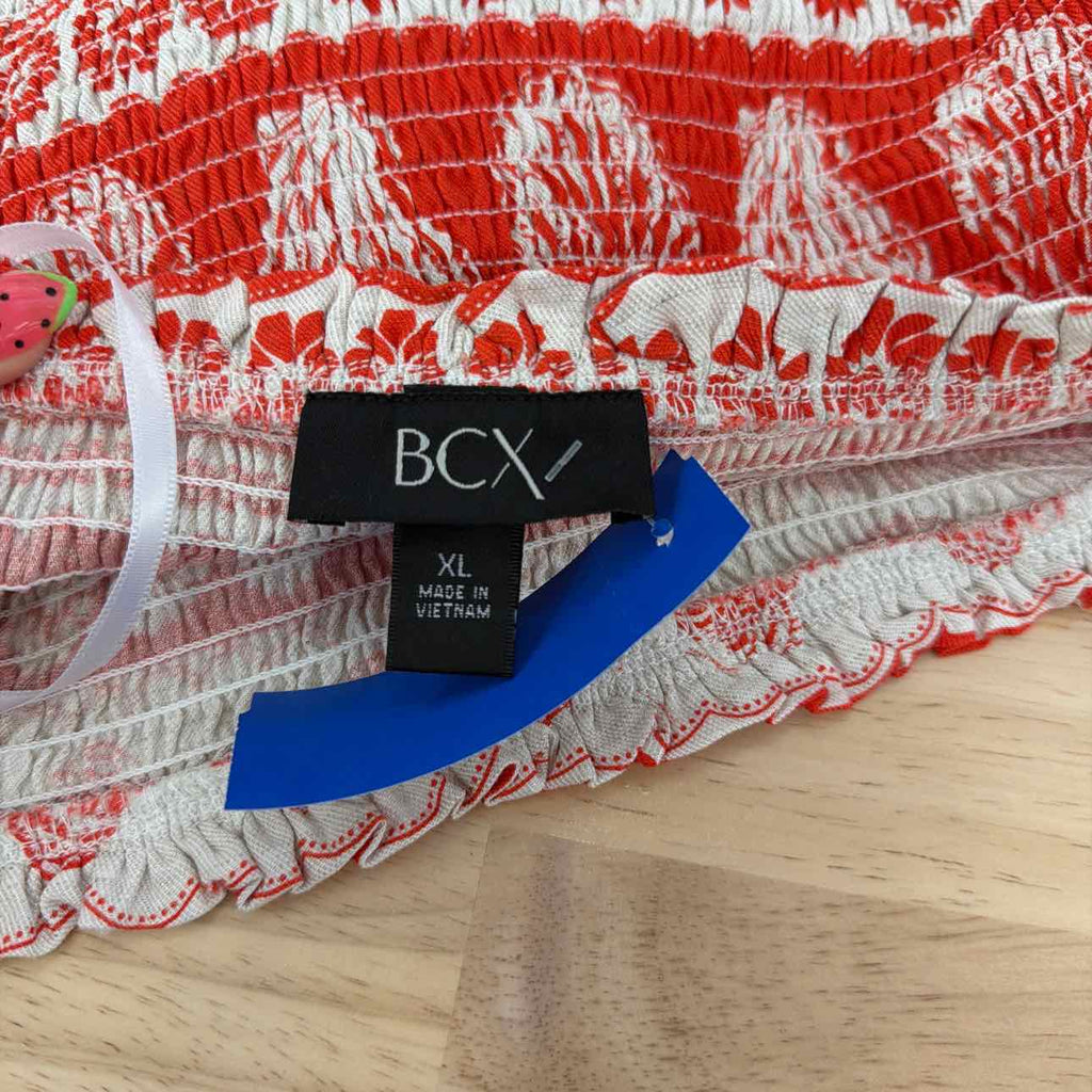 BCX Size XL Printed Linen-Blend Top
