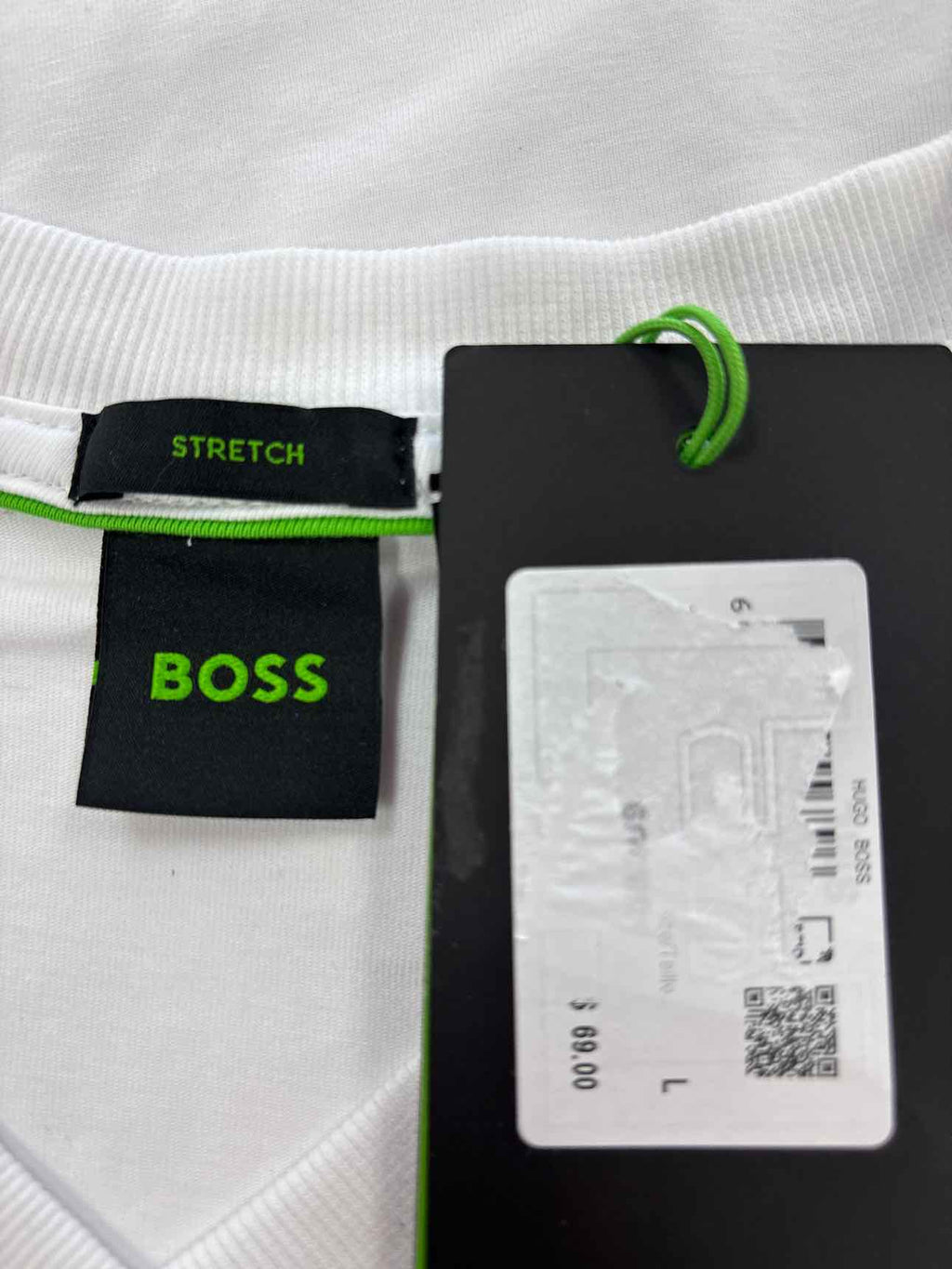 BOSS Size L White Stretch-cotton Regular-fit T-shirt with Contrast Logo