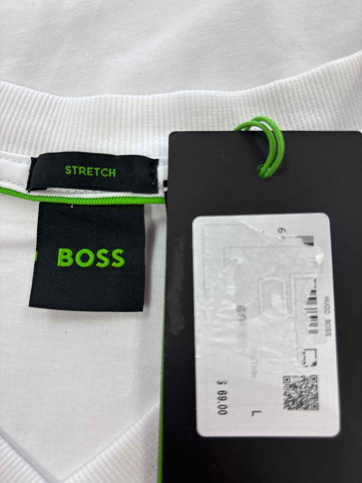 BOSS Size L White Stretch-cotton Regular-fit T-shirt with Contrast Logo