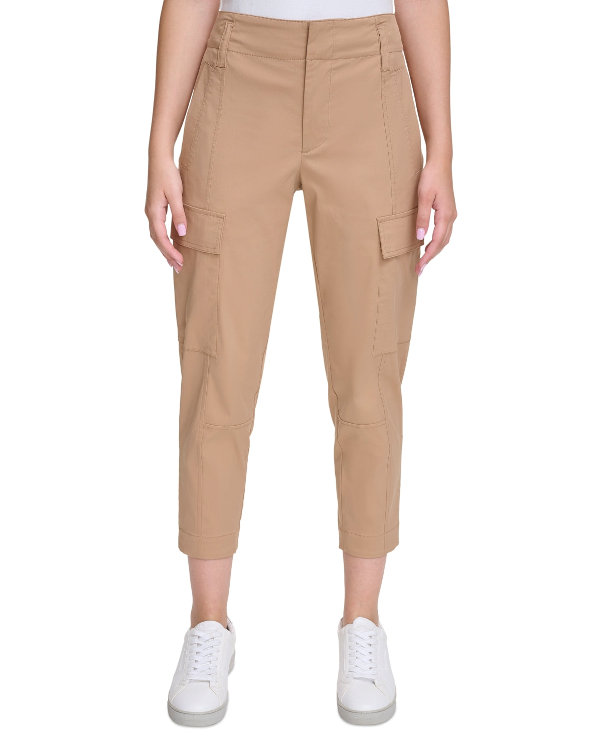 Calvin Klein Size 10 High-Rise Stretch Twill Cargo Ankle Pants - Teak NWT