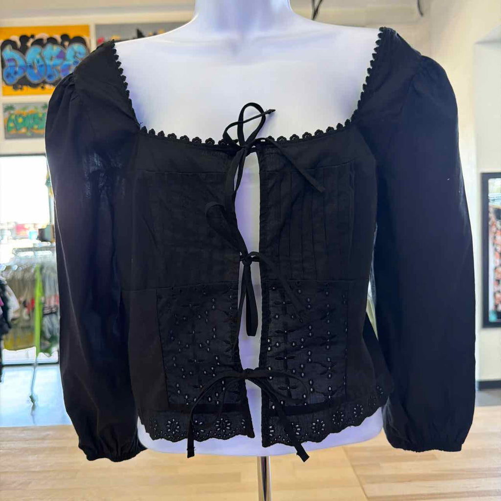 Self Esteem Juniors' Tie-Front Eyelet Top - Black