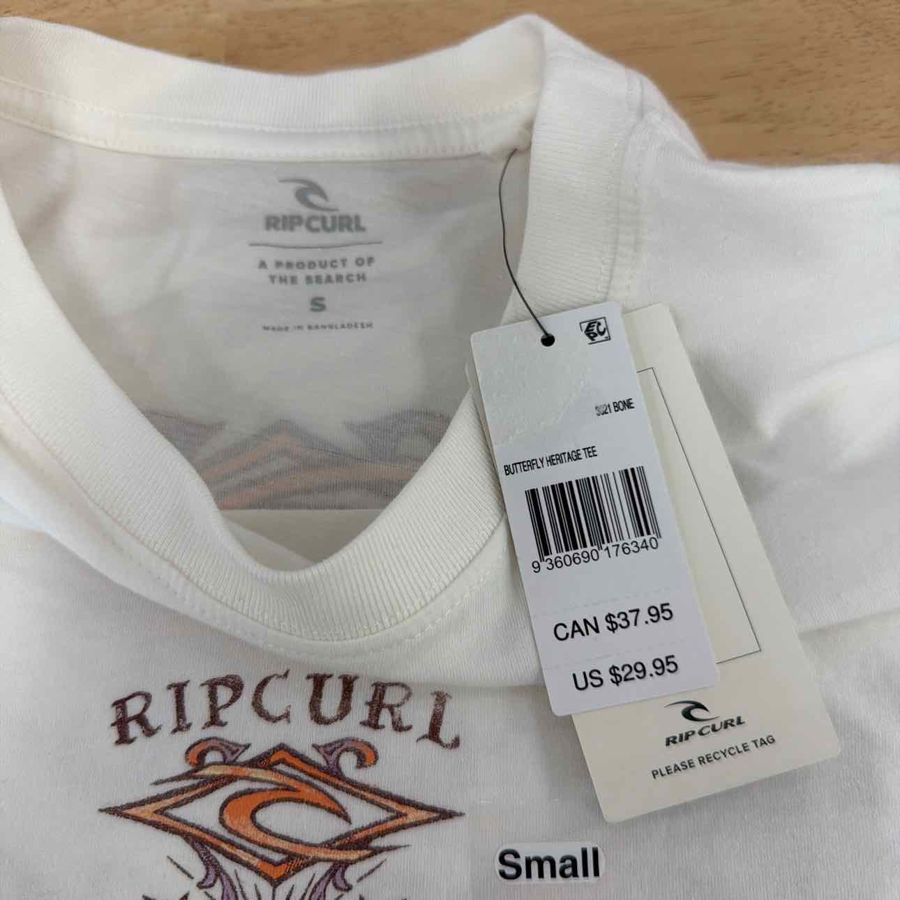 Rip Curl Size S Cotton Butterfly Crewneck T-Shirt - Bone