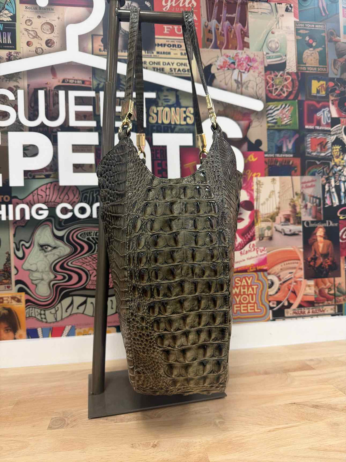 Brahmin Green Leather Preloved Handbag
