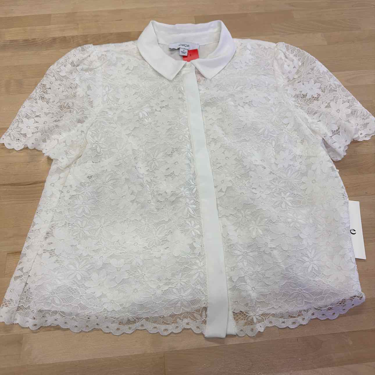 CeCe Women's Lace Short-Sleeve Shirt