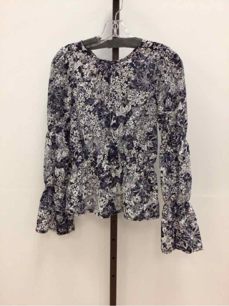 topshop Size 6 Cream & Blue Lace Preloved Blouse LS