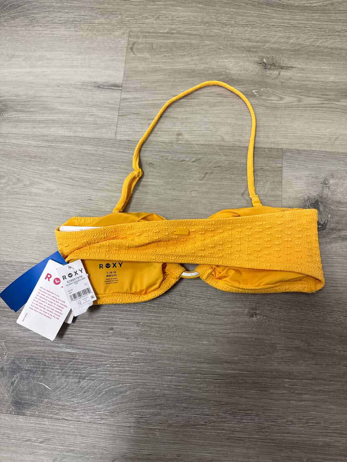 Roxy Size L Haleiwa Textured Bandeau Bikini Top - Yellow