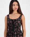 Planet Heart Juniors' Printed Sleeveless Corset Mini Dress - Black Beauty