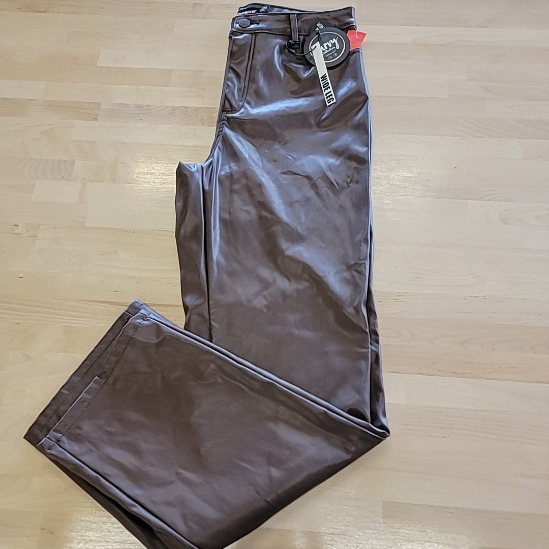 dollhouse Size 11/12 Amber Brown Vegan Leather High Rise Wide Leg Pants NWT