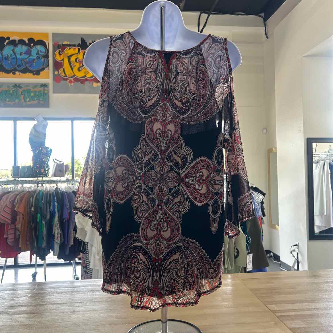 INC Size PXL Red/Black Preloved Blouse LS