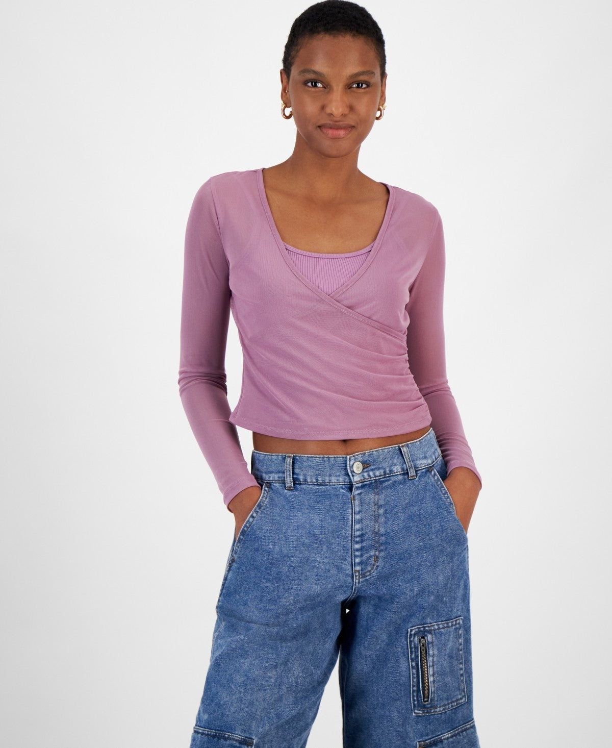 Ultra Flirt VALERIAN Women S Juniors Mesh Surplice-Neck