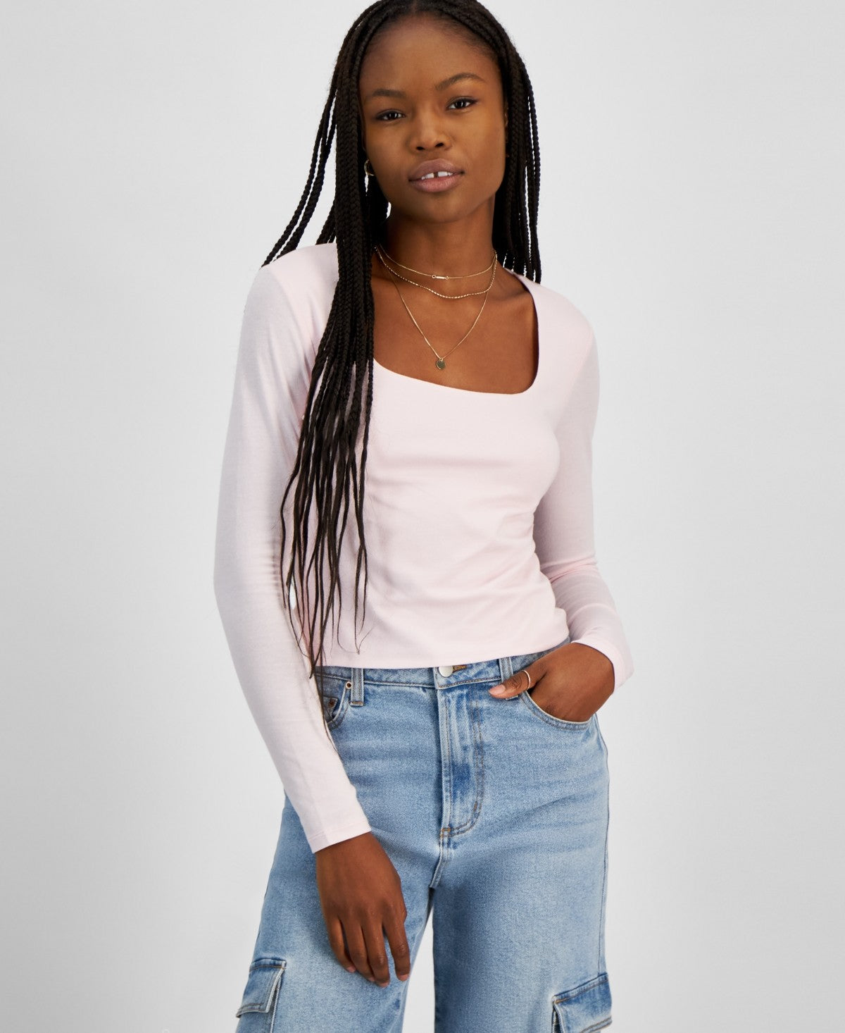 Planet Heart Size M Square-Neck Long-Sleeve Tee