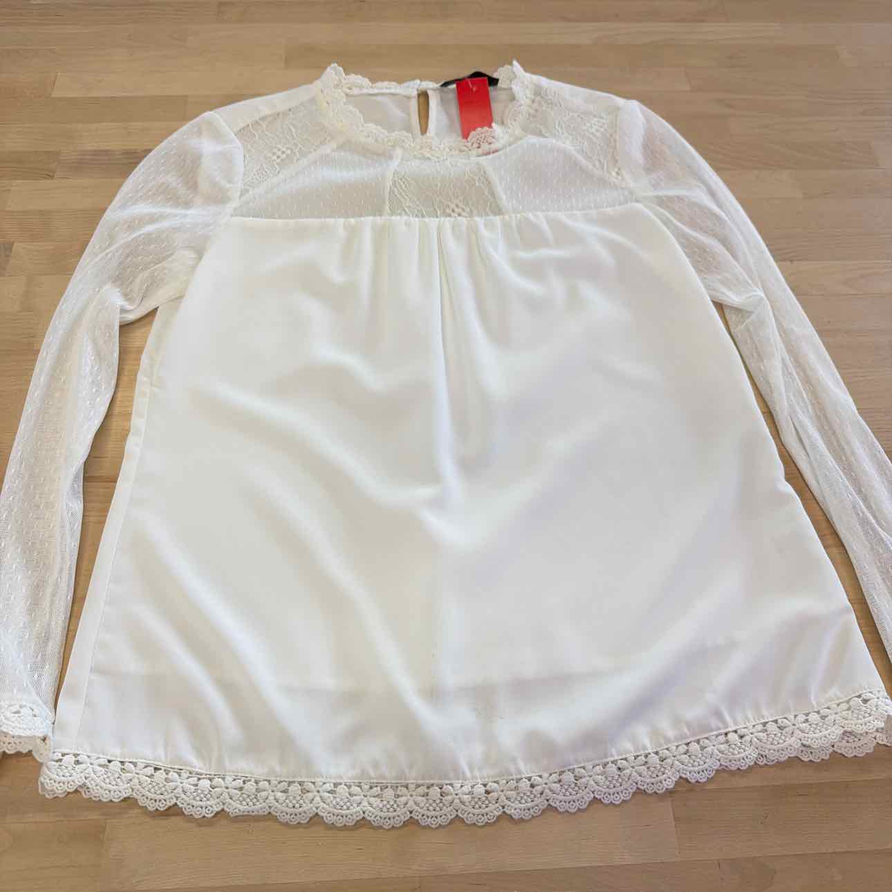 Allegra K Size S White Lace Sheer Preloved Blouse