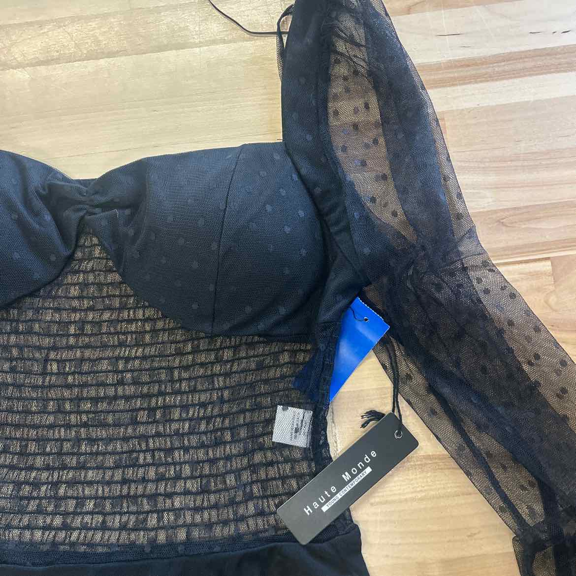 Haute Monde Size L Black Mesh New Bodysuit