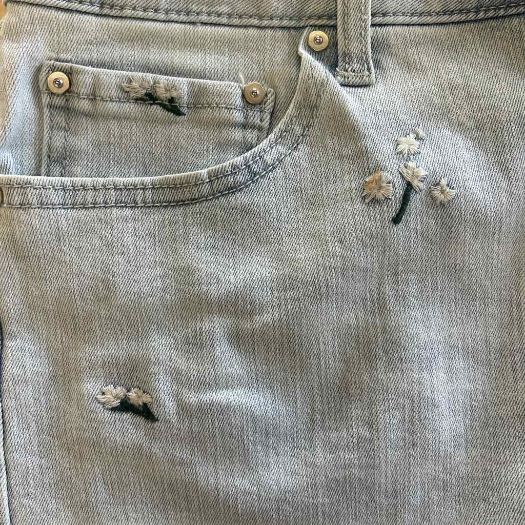 Indigo Rein Juniors' Embroidered Floral Frayed-Hem Denim Shorts - Light Blue