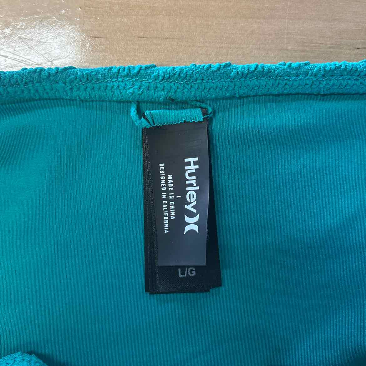Hurley Size L Green Ribbed New Swimsuit Bottom