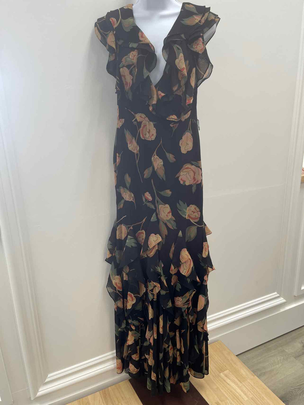 Lauren Ralph Lauren Women's Floral Ruffle-Trim Georgette Gown - Black Multi