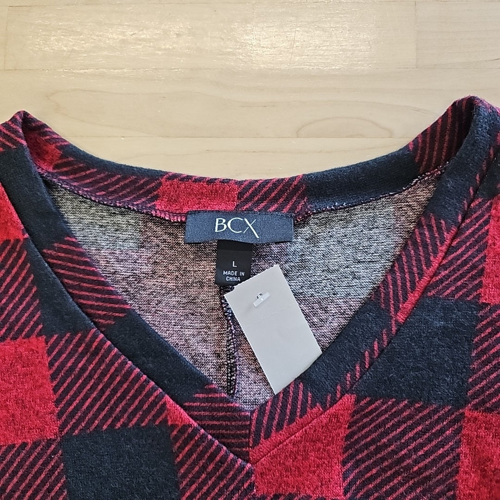 Bxc Juniors' Buffalo Check Twist-Front Dolman-Sleeve Top - Pat N