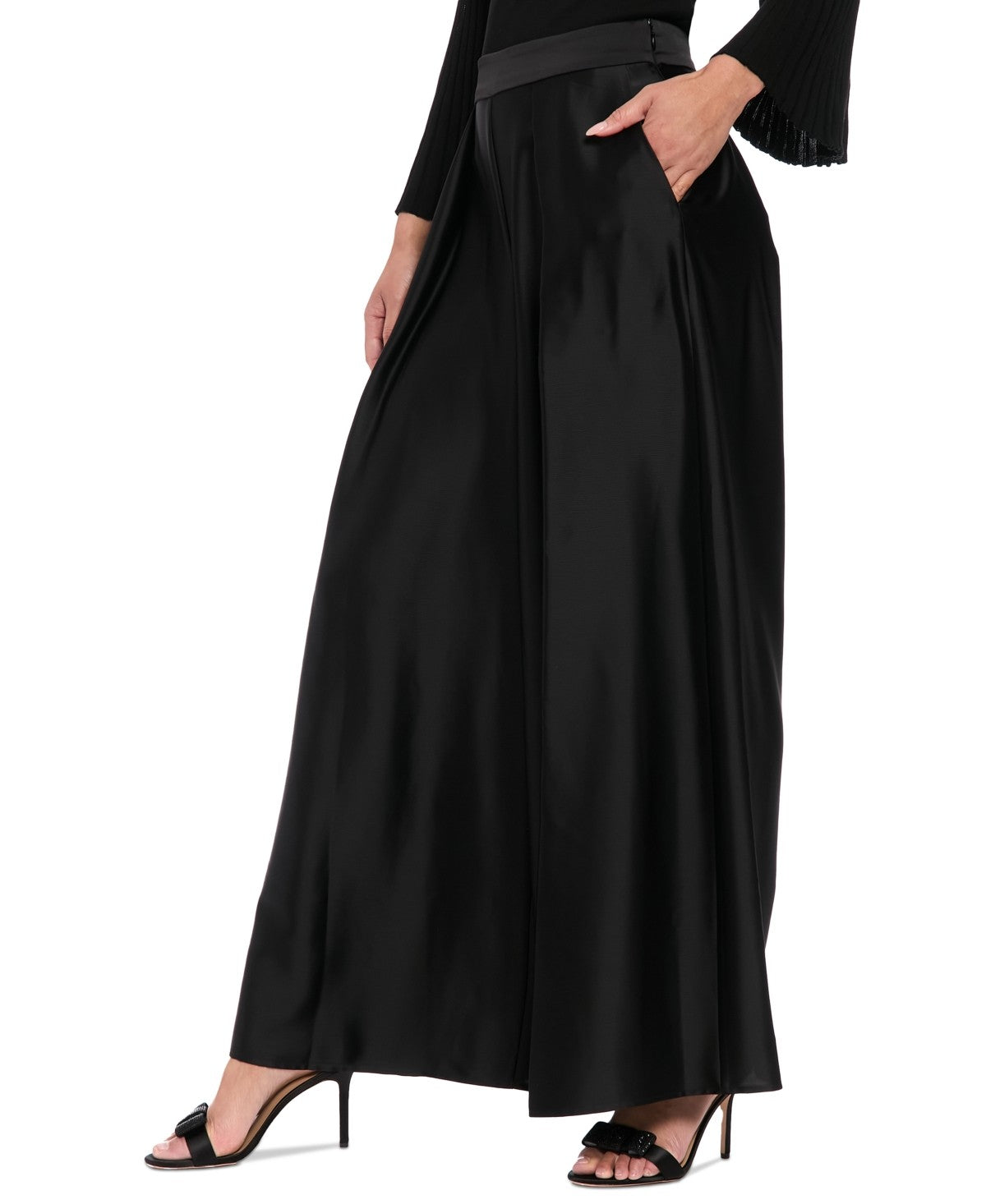 Muse Women's Satin High Rise Pleated Wide-Leg Pants - Black