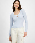 Just Polly Juniors' Contrast-Trim Rib-Knit Top