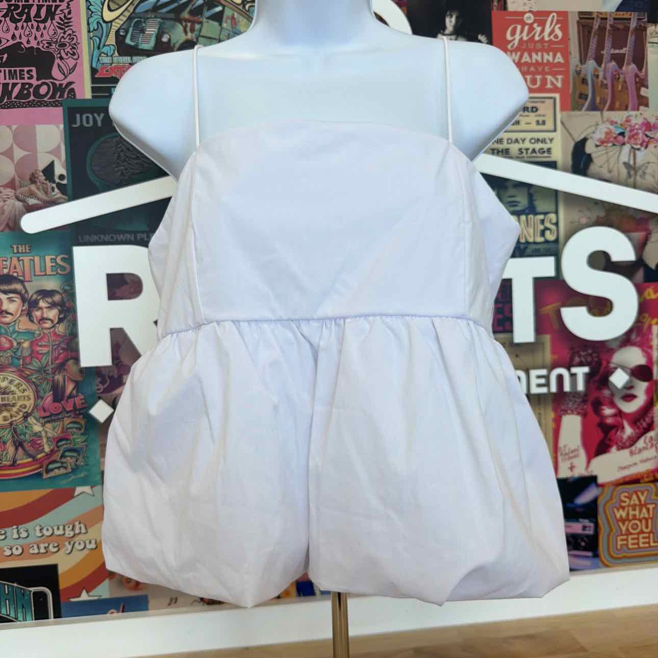 Madden Girl Size L Poplin Bubble Tank Top - Bright White