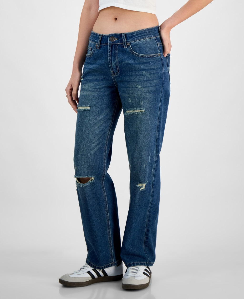 Gogo Jeans Juniors' Destructed Dream Fit Wide-Leg Denim Jeans - Dark Wash
